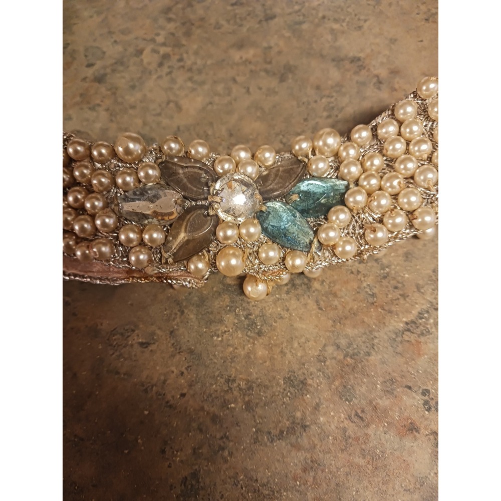 Vintage Sir James of California Beaded Faux Pearl Crystal Detachable Collar MCM - Picture 4 of 10